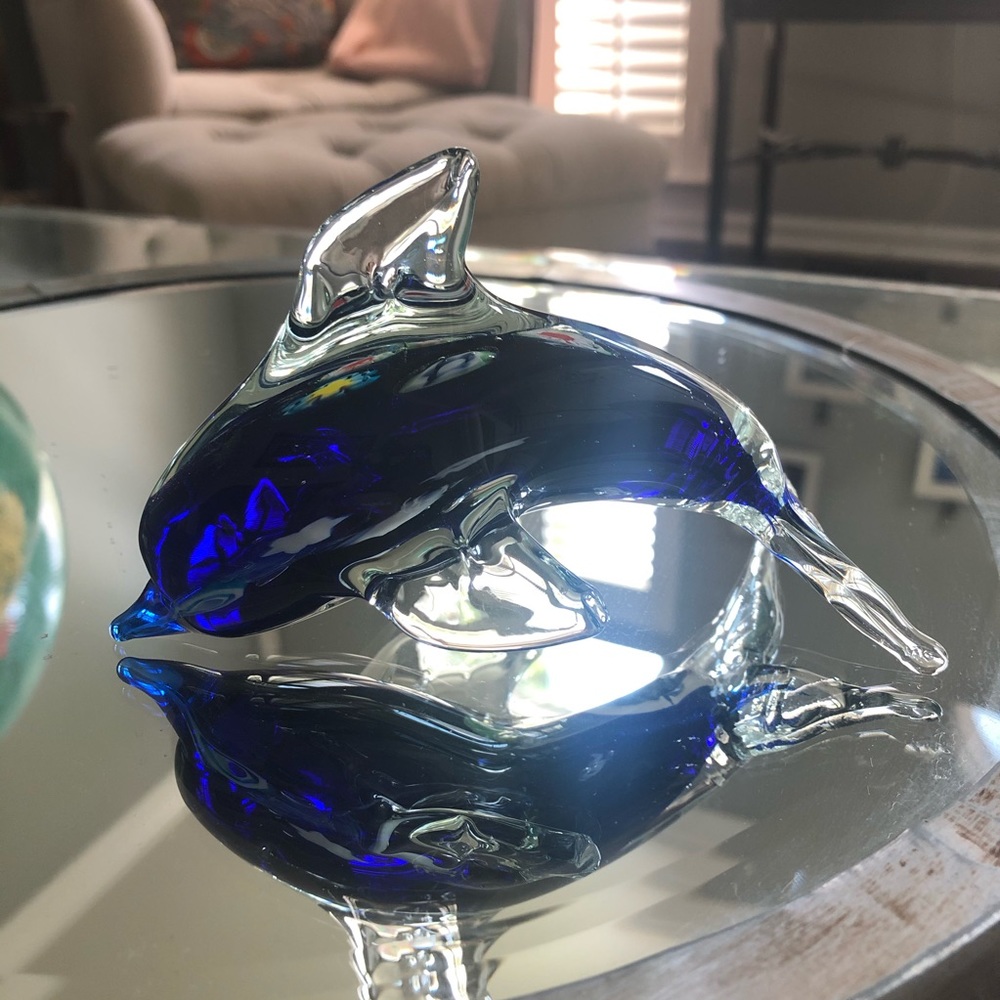 Murano? Art glass Cobalt Dolphin w/millefiore